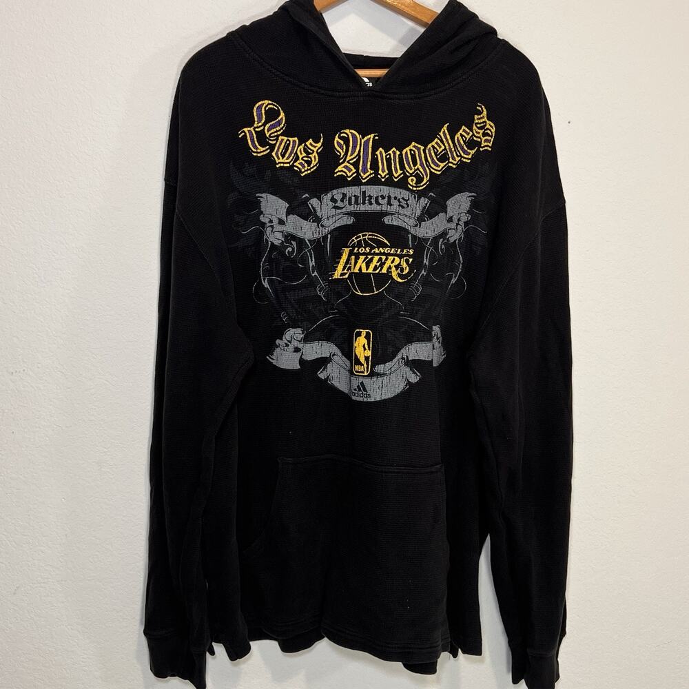 adidas Los Angeles Lakers Hoodie Mens Size 2XL Black Thermal Waffle Knit NBA